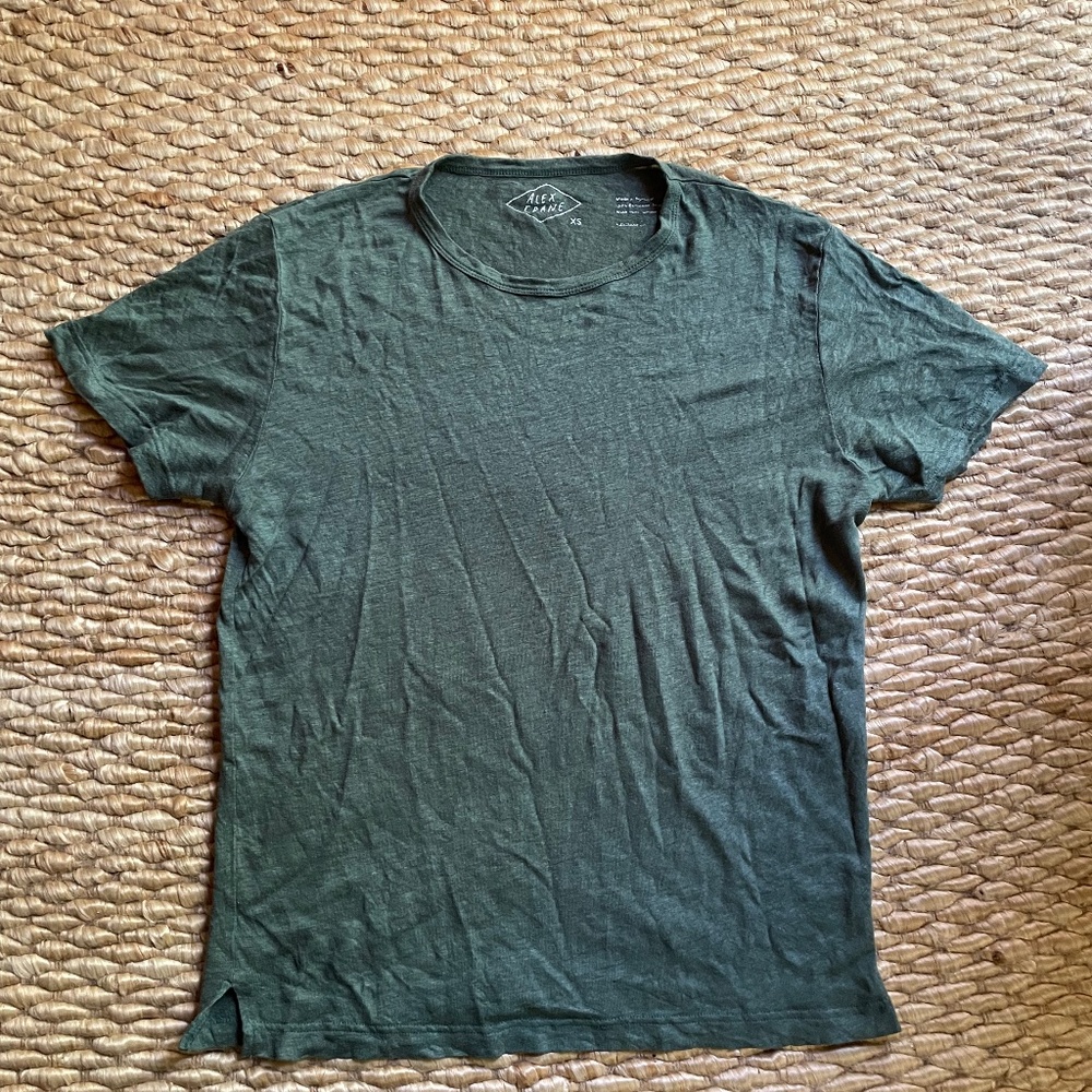 Alex Crane Sun Tee Pine Green 100% Linen Men's XS RRP $68